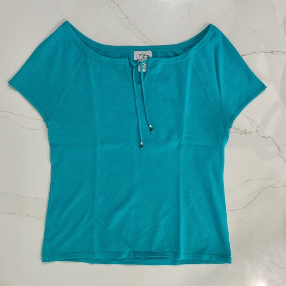 Ann Taylor Loft Turquoise Knit Top, Size Med - Picture 2 of 4